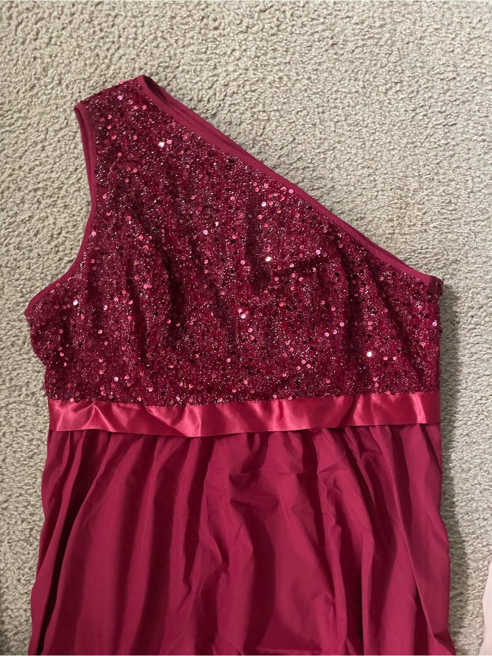 SHEIN One-Shoulder Raspberry Sequin High-Low Dress - Picture 2 of 4